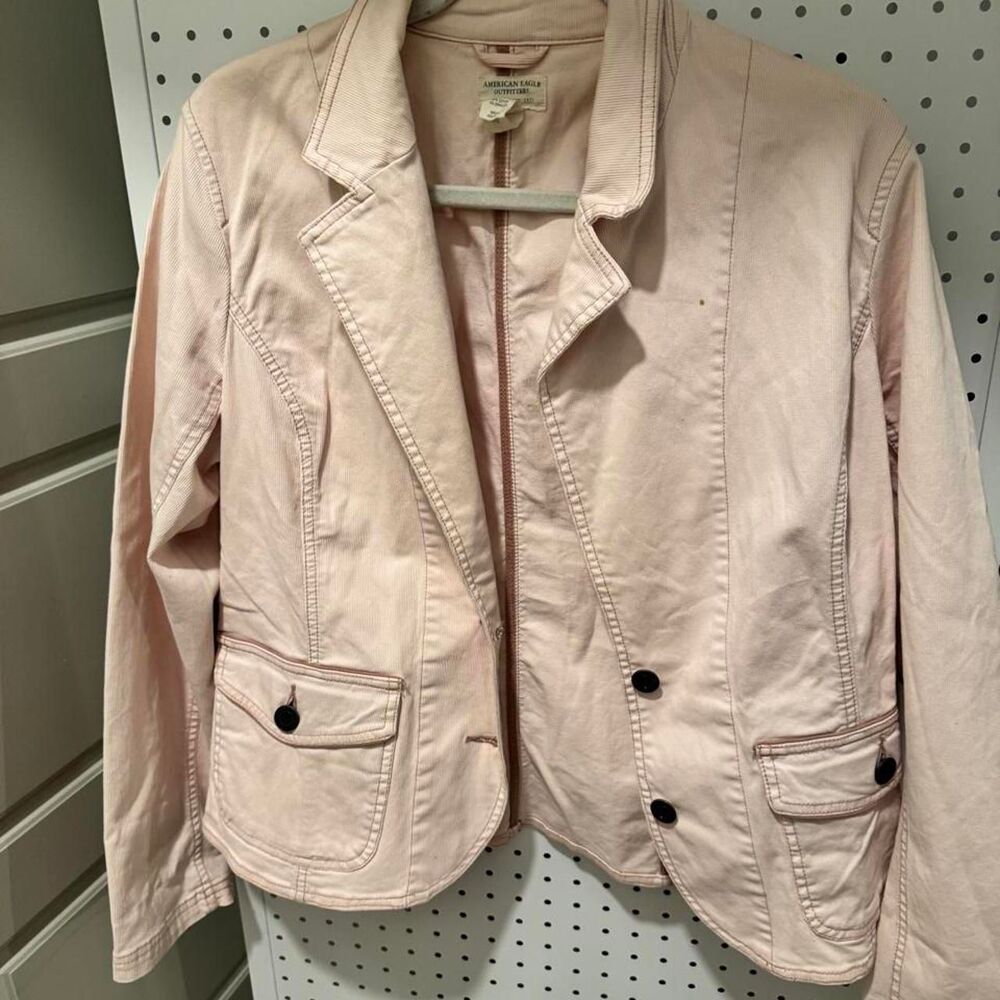 American Eagle Outfitters Pink Cotton Blazer Jacket Women’s XL Cottage Preppy